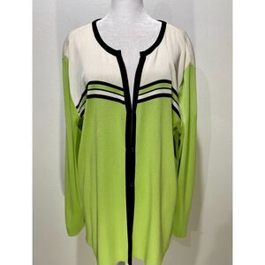 Exclusively Misook sweater cardigan button up slinky color black green women's L